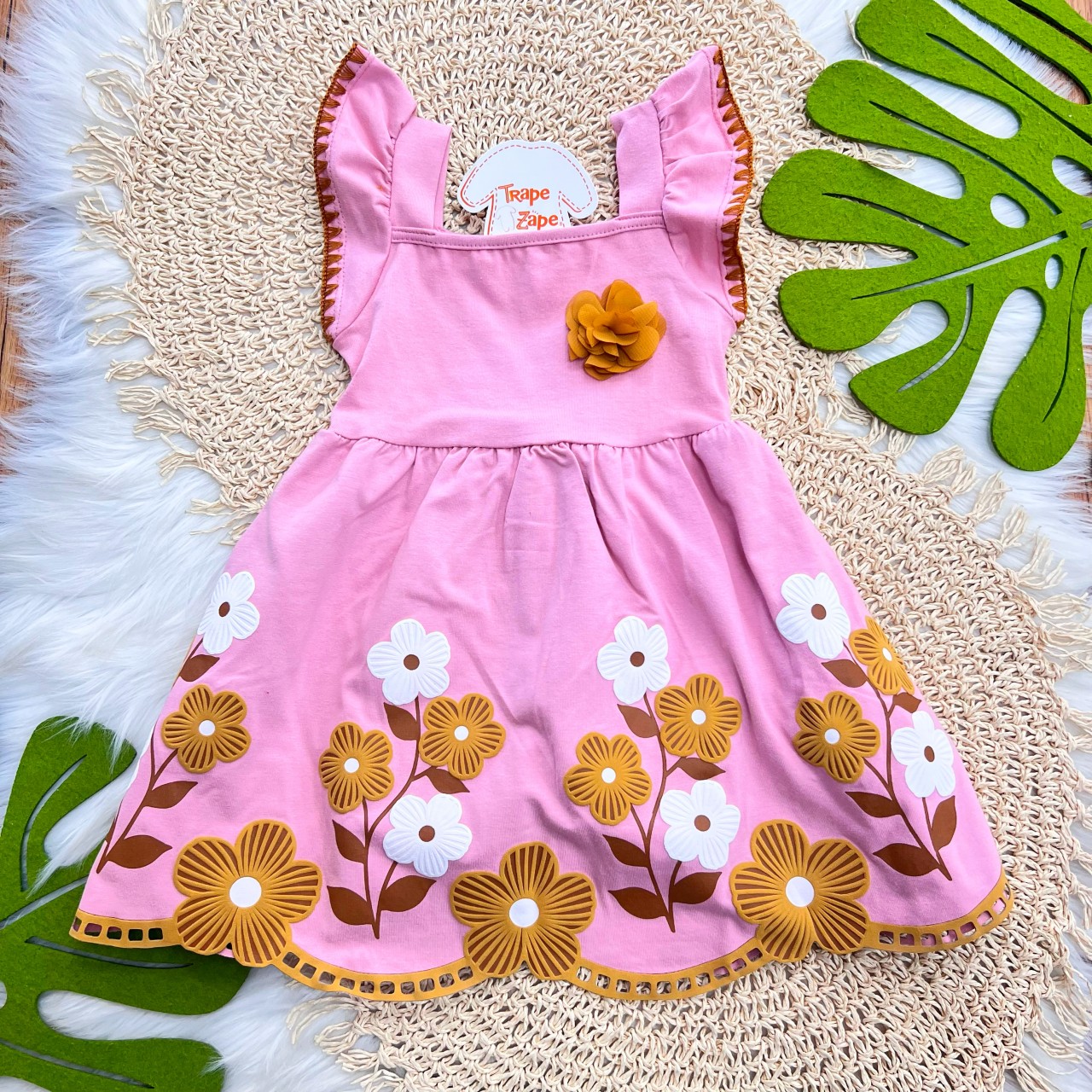  Vestido com Flores - Rose e Caramelo